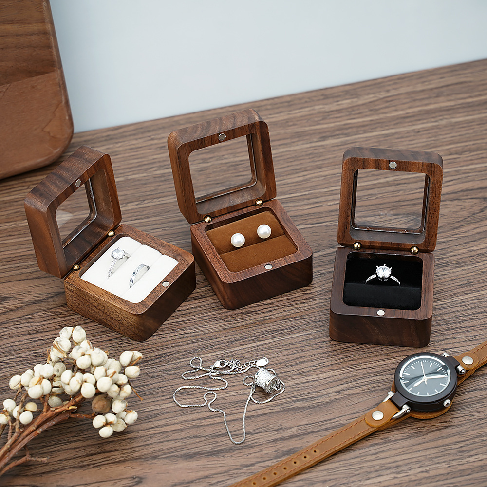 Cufflink Box Set - Pudełko na pierścionek z czarnego orzecha