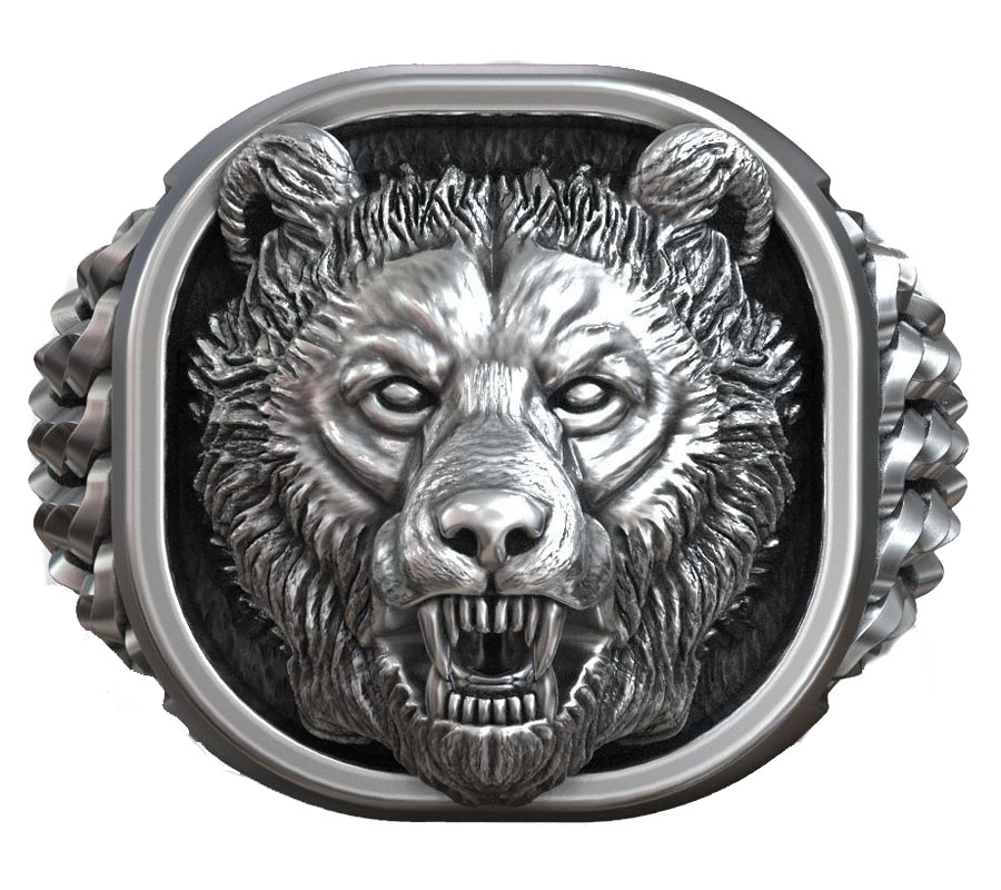 Signet Ring Men - 22g Wikingowska Głowica Niedźwiedzia Nordycki Ornament