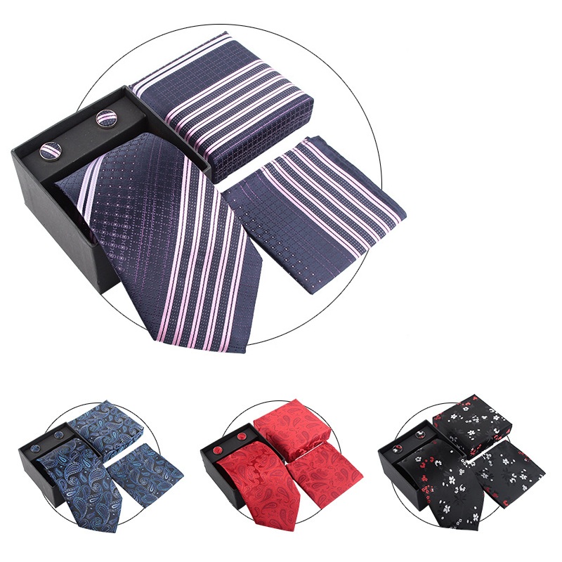 Cufflink Box Set - Zestawy krawatów męskich, krawaty ślubne, klipsy,