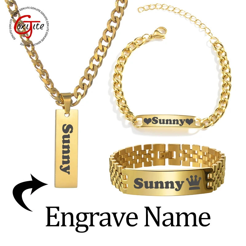 Men'S Accessories Jewelry Bracelet - Zestaw naszyjnika z grawerowanym imieniem Goxijite