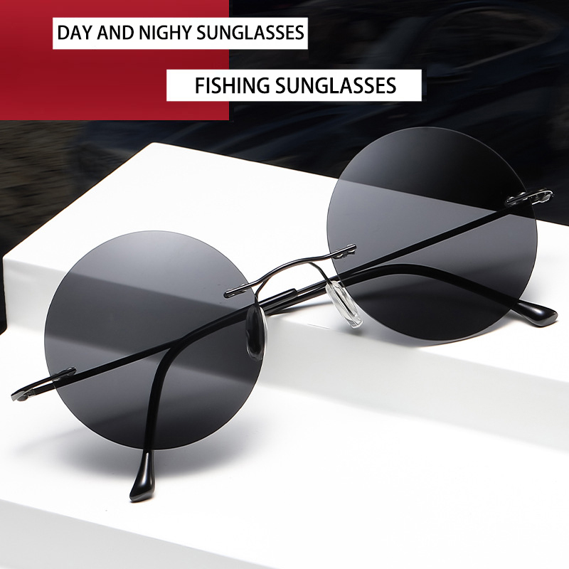Sunglasses Polarized Men - BOYSEEN Ultralekkie, spolaryzowane, okrągłe, bezramowe okulary