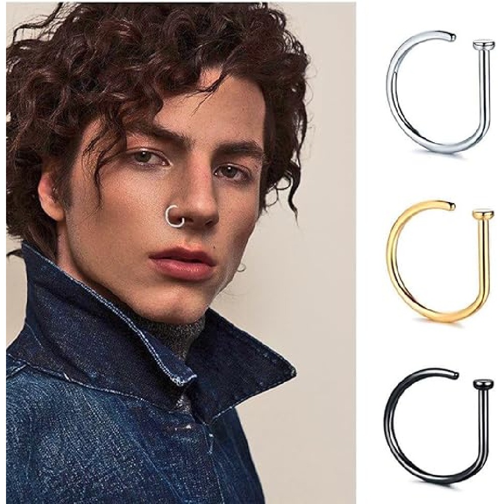 Men Accessories Pack - 4 sztuki nieprzekłuwanych kolczyków do nosa