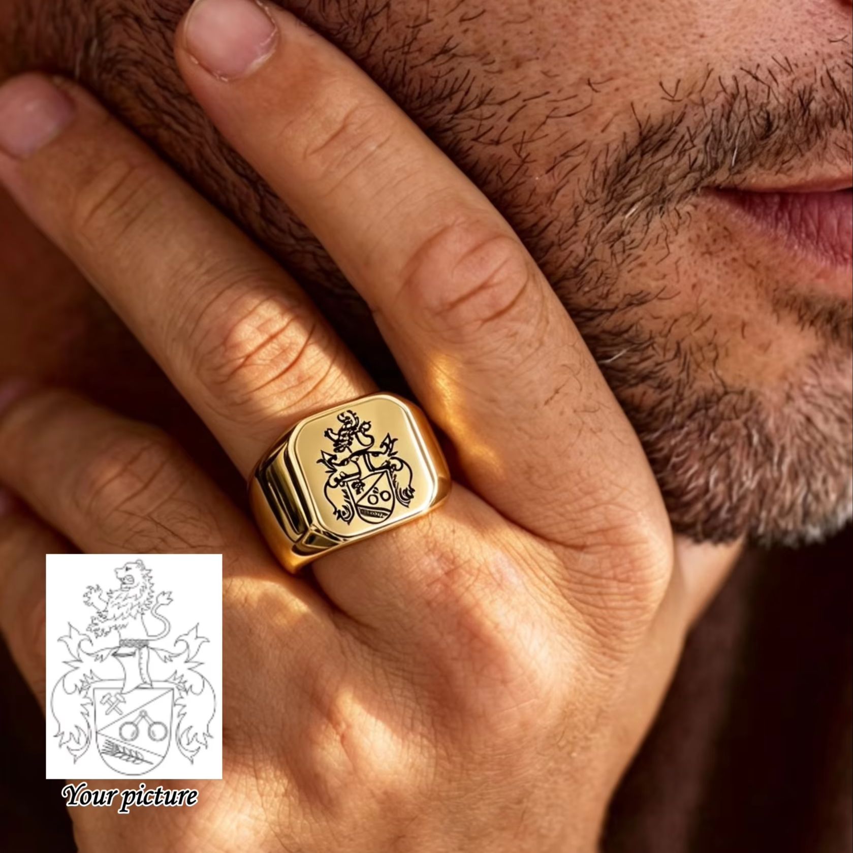 Pierścień z herbem rodzinnym n – Signet Ring Men recenzja i cena