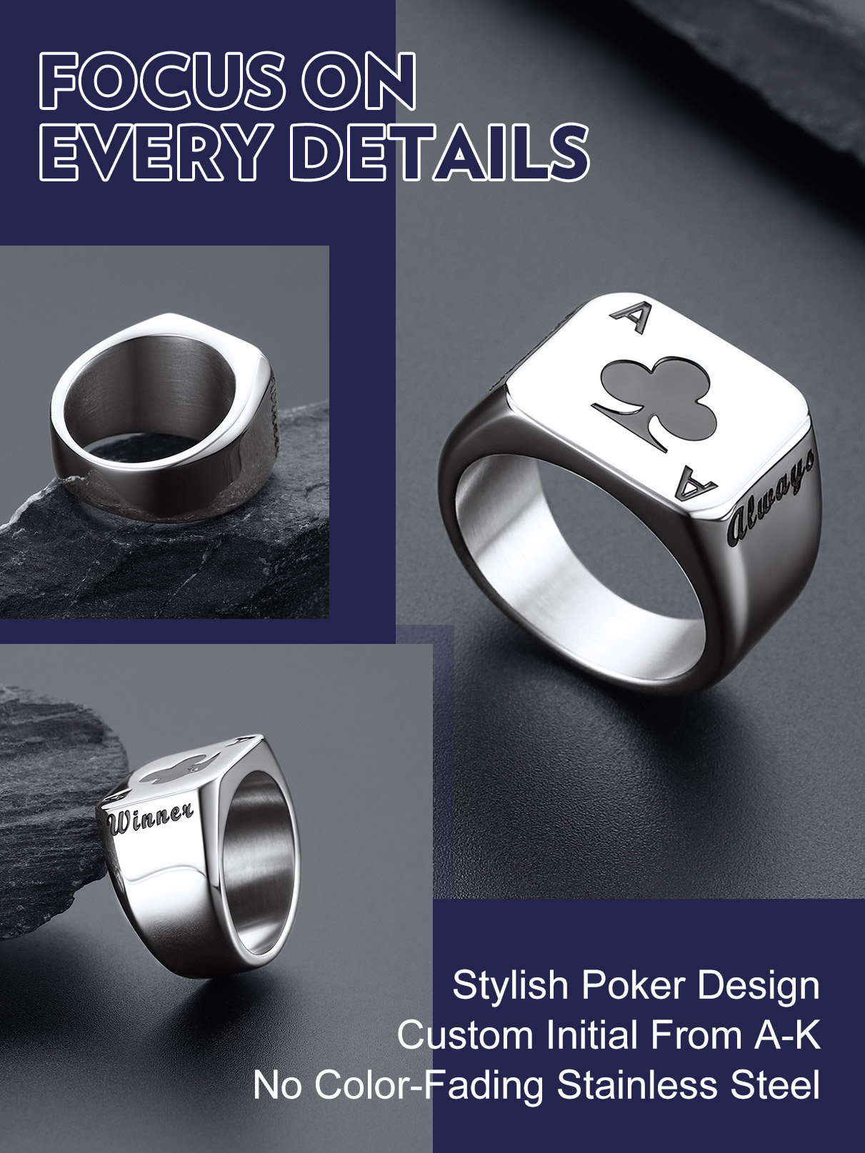 Pierścienie Pokerowe Męskie U7 – Signet Ring Men recenzja i cena