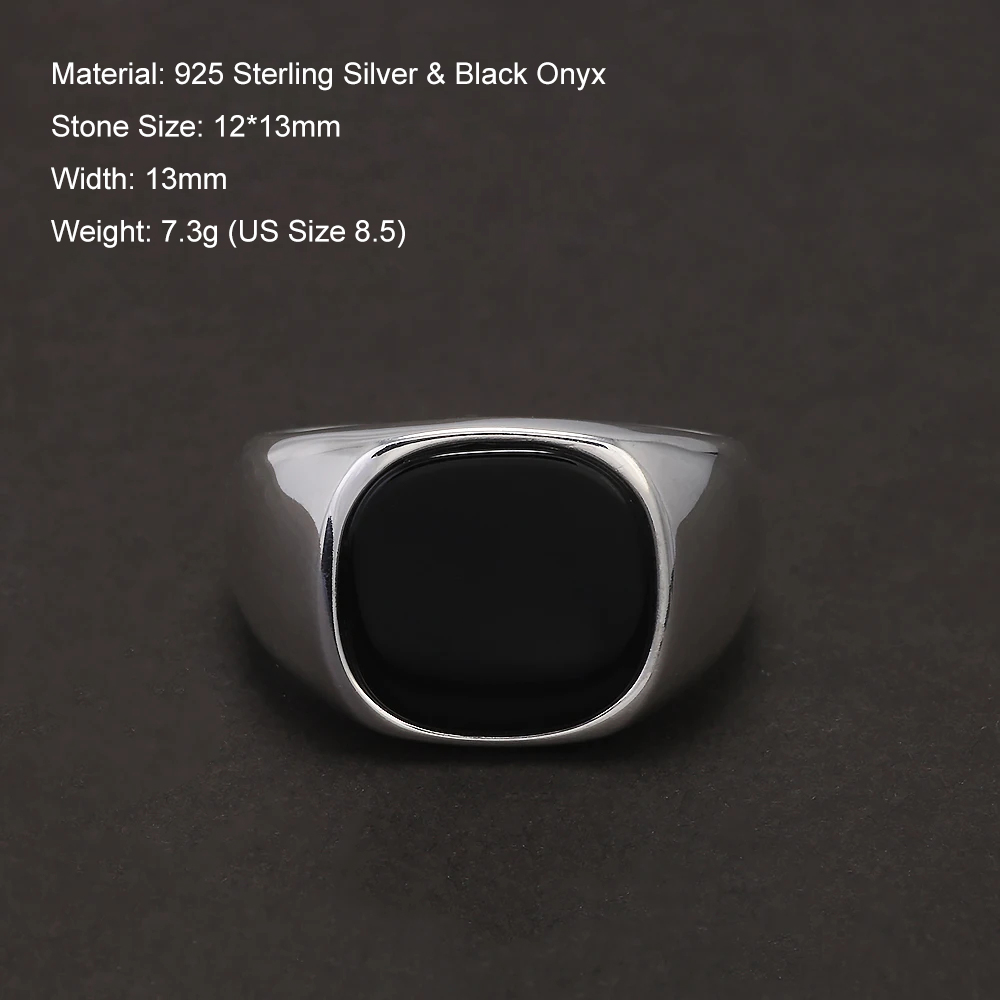 S925 Sterling Silver Black Ony – Signet Ring Men recenzja i cena